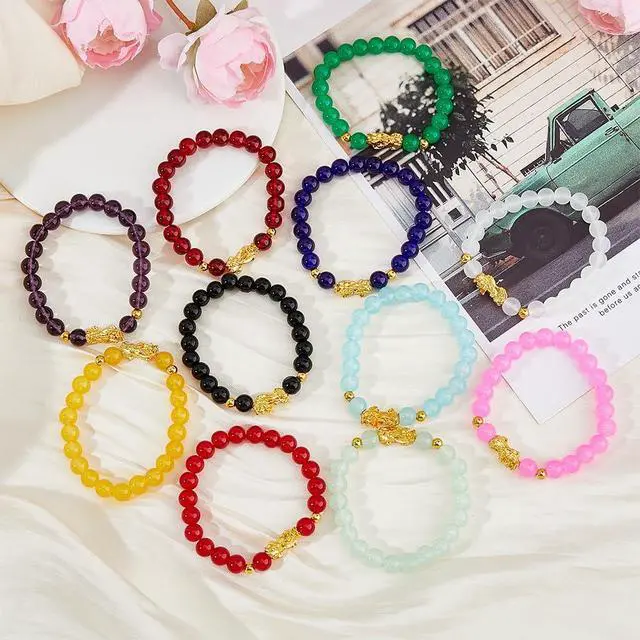 Alt view image 5 of 7 - 11Pcs 11 Colors Feng Shui Bracelets Colorful Pixiu Bracelet Chinese Pixiu Charm Bracelet Beautiful Round Beaded Stretch Bracelets Birthday Friendship Gifts for Women