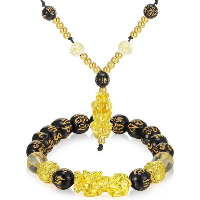 Alt view image 3 of 6 - 210 Pcs 2026 Feng Shui Beads Pi Xiu Brass Charm Strands Beads Chinese Golden Pixiu Charms Resin Lucky Round Loose Obsidian Jewelry for Wealth Amulet Fortune Bracelet Making(Black, Transparent)