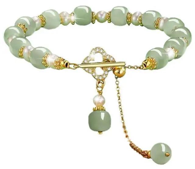 Main image of Hotan Jade Pearl Bracelet Four leaf Grass Drill Button Design Oriental Poetic Light Luxury WristbandBanquet/Christmas Gift (Pearl Clover)