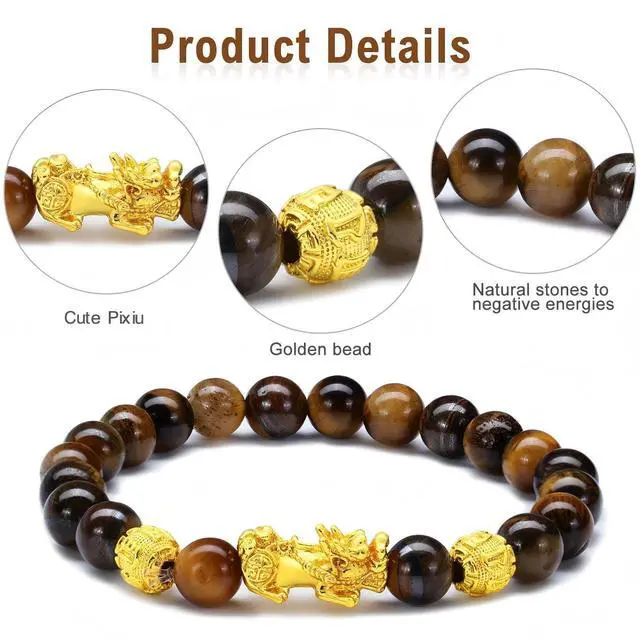 Alt view image 3 of 7 - 6 Pcs Feng Shui Bracelets Bulk for Men Women, Wealth and Luck Bracelet with Pixiu Charm for Protection Lucky Pi Yao Beaded Decorations Chinese Jewelry Gifts
