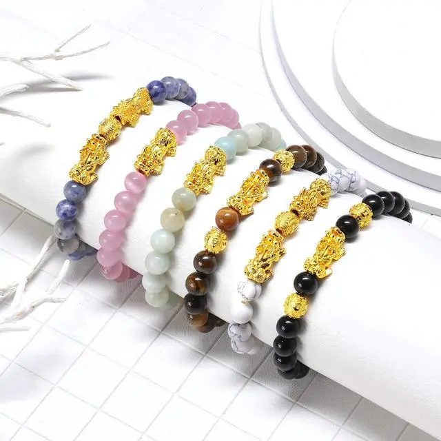 Alt view image 5 of 7 - 6 Pcs Feng Shui Bracelets Bulk for Men Women, Wealth and Luck Bracelet with Pixiu Charm for Protection Lucky Pi Yao Beaded Decorations Chinese Jewelry Gifts