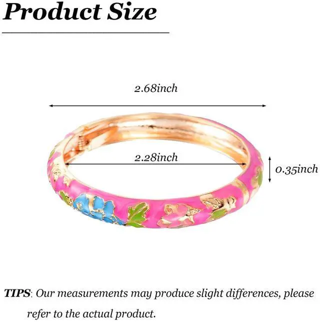 Alt view image 6 of 7 - Cloisonne Style Bangles for Women 2 Pcs Blue Enamel Bangle Bracelets Chinese Floral Gold Color Hinged Jewelry Gift for Mom Wife Sister