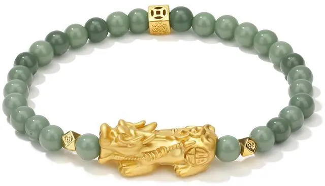 Main image of Feng Shui Jade Pixiu Bracelet - Adjustable Wealth Attracting Lucky Charm Bracelets, Natural Green Beads, Good Luck Pi Xiu Bracelet for Men & Women, Energy Protection Jewelry Gift (Dark Green)