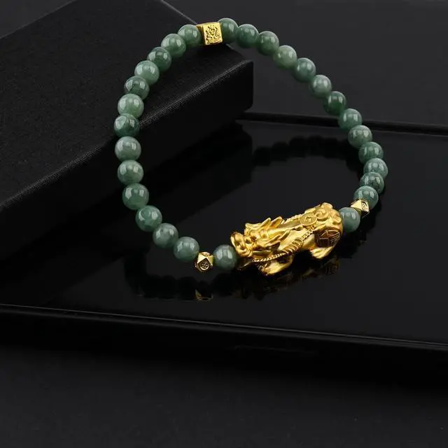 Alt view image 2 of 7 - Feng Shui Jade Pixiu Bracelet - Adjustable Wealth Attracting Lucky Charm Bracelets, Natural Green Beads, Good Luck Pi Xiu Bracelet for Men & Women, Energy Protection Jewelry Gift (Dark Green)