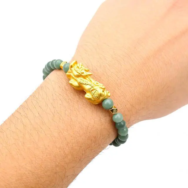 Alt view image 4 of 7 - Feng Shui Jade Pixiu Bracelet - Adjustable Wealth Attracting Lucky Charm Bracelets, Natural Green Beads, Good Luck Pi Xiu Bracelet for Men & Women, Energy Protection Jewelry Gift (Dark Green)
