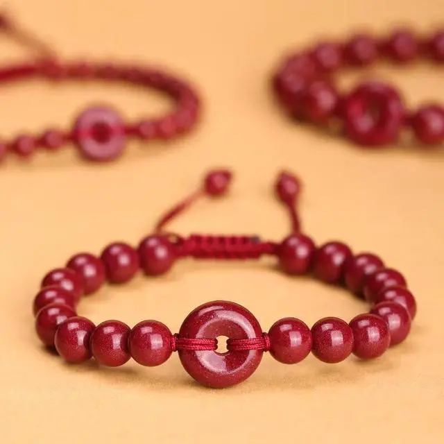 Alt view image 4 of 7 - 6mm/8MM Round Bead Red Cinnabar & Purple Sand Pendant Bracelet, Feng Shui Protection Bracelet, Handmade Red String, Vintage Chinese Style, Lucky Gift for Men & Women8mm