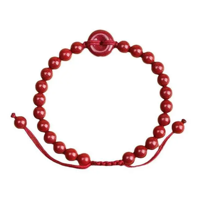 Alt view image 7 of 7 - 6mm/8MM Round Bead Red Cinnabar & Purple Sand Pendant Bracelet, Feng Shui Protection Bracelet, Handmade Red String, Vintage Chinese Style, Lucky Gift for Men & Women8mm