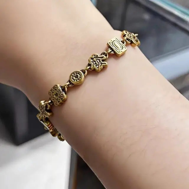 Alt view image 4 of 7 - Hand Chain Bracelet For Women, Gold Silver Chinese Mahjong Style Beads For Bracelets Stack Adjustable Good Luck Jewelry Gift (Gold Black Chain)