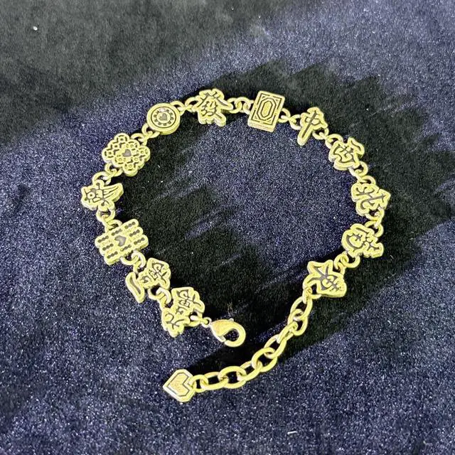 Alt view image 5 of 7 - Hand Chain Bracelet For Women, Gold Silver Chinese Mahjong Style Beads For Bracelets Stack Adjustable Good Luck Jewelry Gift (Gold Black Chain)