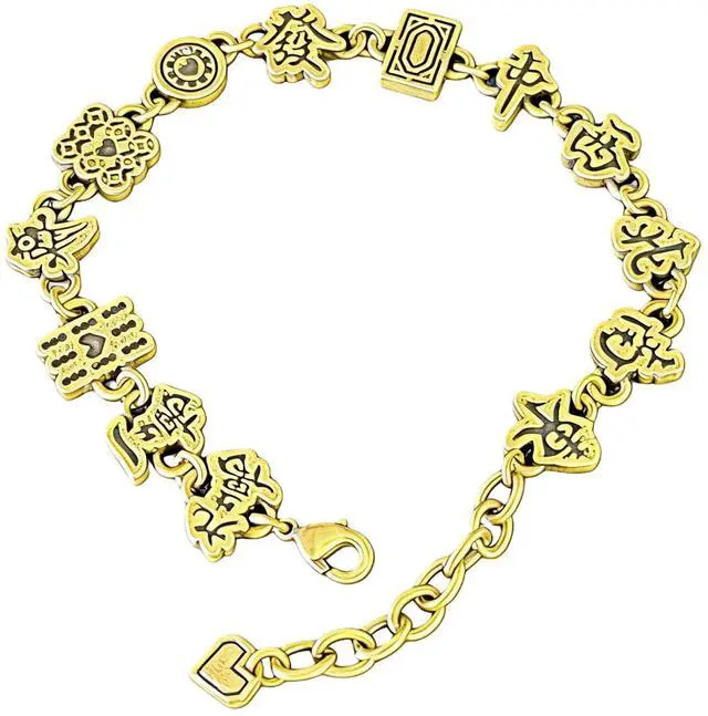 Main image of Hand Chain Bracelet For Women, Gold Silver Chinese Mahjong Style Beads For Bracelets Stack Adjustable Good Luck Jewelry Gift (Gold Black Chain)