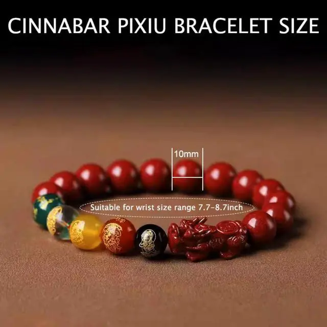 Alt view image 6 of 7 - Natural Cinnabar Feng Shui Pixiu Lucky Red Rope Bracelet - 2026 Good Luck Charm Wealth Attraction Protection Amulet for Men Women Unisex Spiritual Energy Jewelry (Pixiu Five-way God of Wealth-10mm)