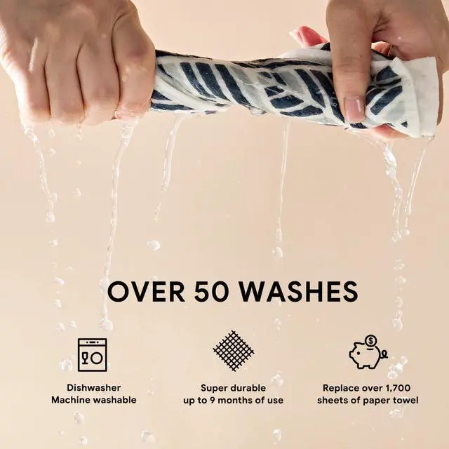 Alt view image 5 of 7 - Swedish Dishcloths for Kitchen | 4 Pack Oversized Washable Dish Rags | Large Cellulose Reusable Cleaning Paper Towels | Absorbent Counter Dish Cloth Sponge XL Kitchen Wipes, 12" L x 10" W