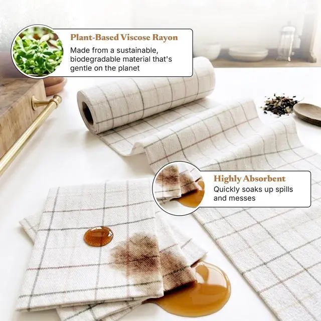Alt view image 2 of 6 - Reusable Paper Towels Washable, Plant-Based Viscose Rayon Cleaning Cloths Biodegradable, Ultra-Absorbent, Odor-Resistant Eco-Friendly Alternative for Kitchen & Home, 50 Sheets