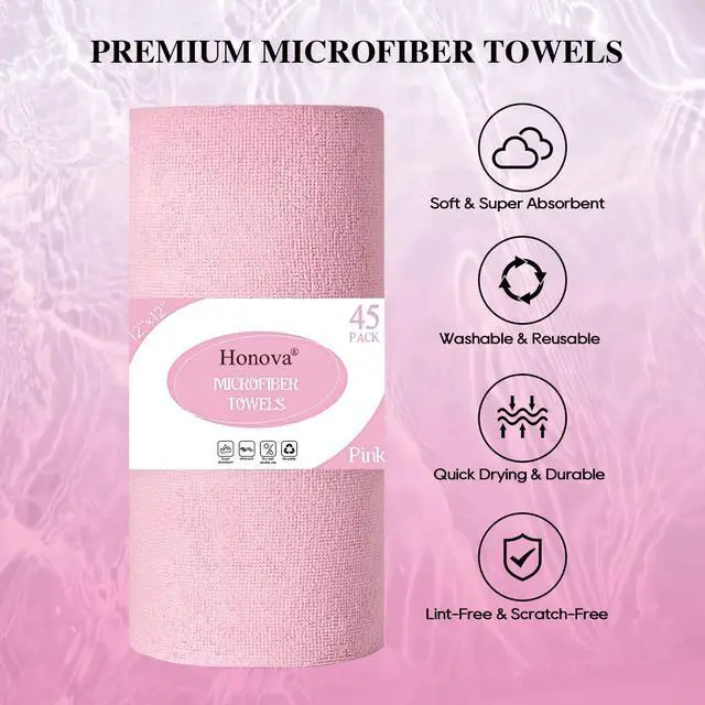 Alt view image 4 of 7 - Microfiber Cleaning Cloth Roll 45 Pack, 12''×12" Reusable Paper Towels, Tear Away Microfiber Towels, Highly Absorbent, All-Purpose Washable Cleaning Rags for Kitchen, Window, Car, Shop (Pink)