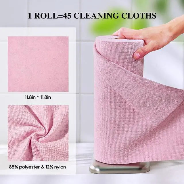 Alt view image 6 of 7 - Microfiber Cleaning Cloth Roll 45 Pack, 12''×12" Reusable Paper Towels, Tear Away Microfiber Towels, Highly Absorbent, All-Purpose Washable Cleaning Rags for Kitchen, Window, Car, Shop (Pink)