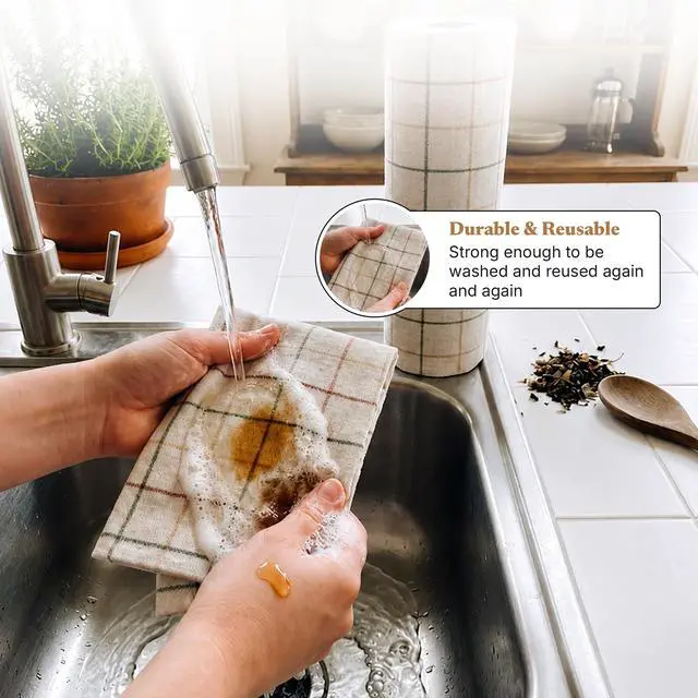 Alt view image 3 of 7 - Reusable Paper Towels Eco-Friendly Washable Paper Towel Alternative Plant-Based Viscose Rayon, Biodegradable, Ultra-Absorbent, Fast-Drying Replaces 10+ Standard Rolls