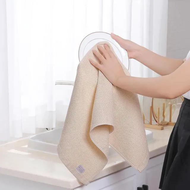 Alt view image 4 of 7 - 100% Cotton Waffle Weave Kitchen Dish Towels, Ultra Soft Absorbent Quick Drying Cleaning Towel, 13 x 28 Inches, 4-Pack, Beige