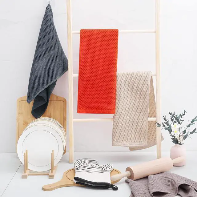 Alt view image 6 of 7 - 100% Cotton Waffle Weave Kitchen Dish Towels, Ultra Soft Absorbent Quick Drying Cleaning Towel, 13 x 28 Inches, 4-Pack, Beige