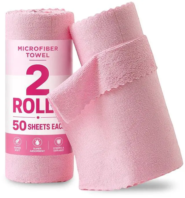 Main image of 2 Roll Reusable Paper Towels,100 Sheets Tear Away Microfiber Cleaning Cloth, Lint Free Cleaning Rags for Kitchen, Dishcloth,Household Cleaning Supplies