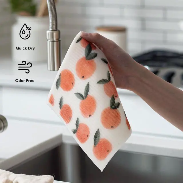 Alt view image 6 of 7 - Swedish Dishcloths for Kitchen | 5 Pack Peachy Leaves Washable Dish Rags | Cellulose Reusable Cleaning Paper Towels | Absorbent Counter Dish Cloth Sponge Kitchen Wipes, 8" L x 7" W