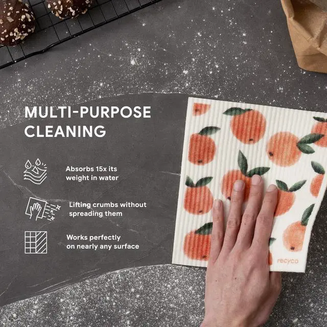 Alt view image 4 of 7 - Swedish Dishcloths for Kitchen | 5 Pack Peachy Leaves Washable Dish Rags | Cellulose Reusable Cleaning Paper Towels | Absorbent Counter Dish Cloth Sponge Kitchen Wipes, 8" L x 7" W