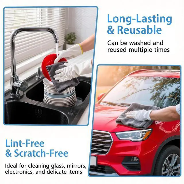 Alt view image 4 of 7 - Microfiber Rags 50 Pack - 12" x 12" Tear Away Reusable Towels, Ultra Absorbent Microfiber Cleaning Cloth, Lint Free Washable Cloths for Kitchen, Home & Auto, Reusable Paper Towels Alternative, Grey