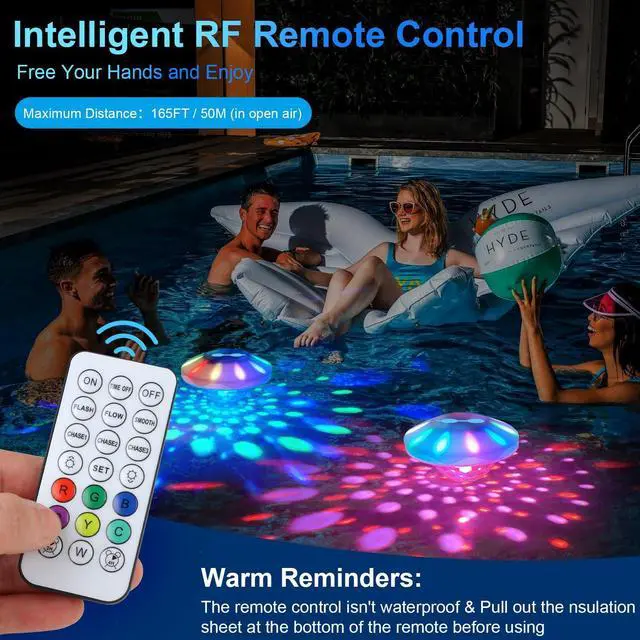 Alt view image 5 of 7 - Rechargeable Floating Pool Lights: Remote Control Pool Lights that Float with 6 Dynamic Lighting IP68 Waterproof RGB Upper and Lower Floating Lights for Hot Tub Pool Garden Party 1 Pack