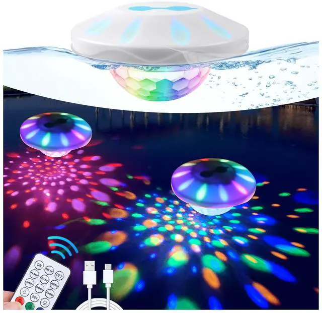 Main image of Rechargeable Floating Pool Lights: Remote Control Pool Lights that Float with 6 Dynamic Lighting IP68 Waterproof RGB Upper and Lower Floating Lights for Hot Tub Pool Garden Party 1 Pack