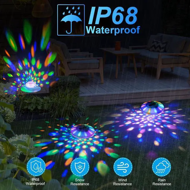 Alt view image 6 of 7 - Rechargeable Floating Pool Lights: Remote Control Pool Lights that Float with 6 Dynamic Lighting IP68 Waterproof RGB Upper and Lower Floating Lights for Hot Tub Pool Garden Party 1 Pack