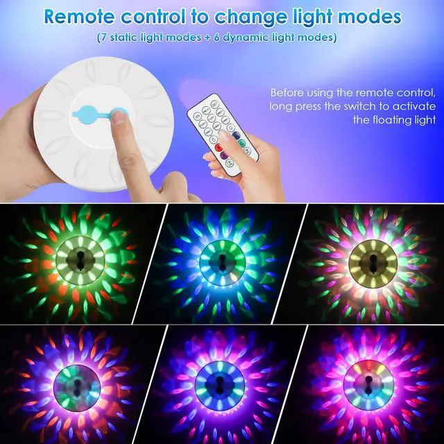 Main image of Floating Pool Lights(1 Pack), Rechargeable Pool Lights with 6 Dynamic Lighting Effects, Upper and Lower Color Changing Floating Light, IP68 Waterproof Lights for Pools, Hot Tubs, Fountain