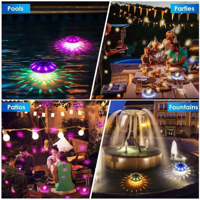 Alt view image 6 of 6 - Floating Pool Lights(1 Pack), Rechargeable Pool Lights with 6 Dynamic Lighting Effects, Upper and Lower Color Changing Floating Light, IP68 Waterproof Lights for Pools, Hot Tubs, Fountain