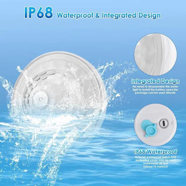Alt view image 2 of 6 - Floating Pool Lights(1 Pack), Rechargeable Pool Lights with 6 Dynamic Lighting Effects, Upper and Lower Color Changing Floating Light, IP68 Waterproof Lights for Pools, Hot Tubs, Fountain