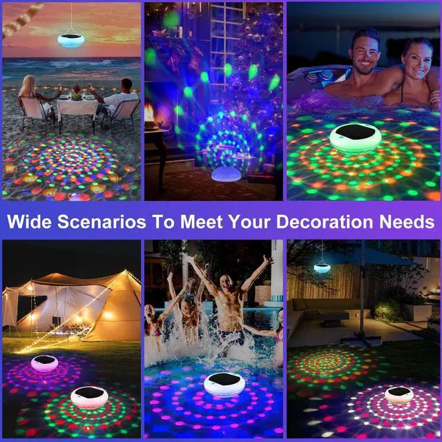 Alt view image 7 of 7 - 2-in-1 Solar and Rechargeable Floating Pool Lights: 6.7" Pool Lights that Float 6 Dynamic Modes with Remote IP68 Waterproof Hang RGB Upper and Lower Bathtub Light for Garden Pond 1 Pack