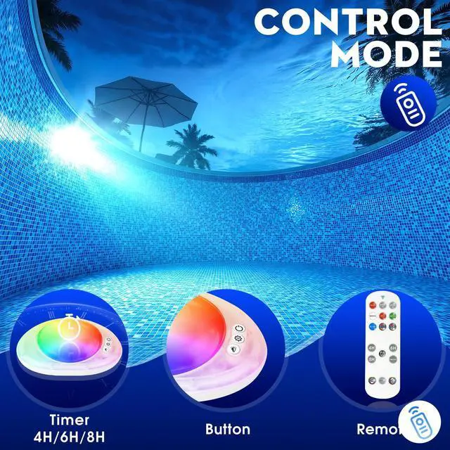Alt view image 3 of 7 - Pool Lights for Inground & Above Ground Pool, Underwater Submersible Swimming LED Pool Light with Remote Control,Waterproof Magnetic Pools Lights for Inground Above Ground Pools,Hot tub-1 PC