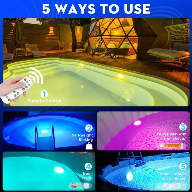 Alt view image 4 of 7 - Pool Lights for Inground & Above Ground Pool, Underwater Submersible Swimming LED Pool Light with Remote Control,Waterproof Magnetic Pools Lights for Inground Above Ground Pools,Hot tub-1 PC