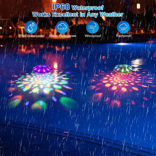 Alt view image 3 of 7 - Rechargeable Floating Pool Lights(1 Pack), Pool Lights with 6 Dynamic Lighting, IP68 Waterproof Pool Light RGB Upper and Lower Color Changing LED Pool Light for Pools, Party, Ponds