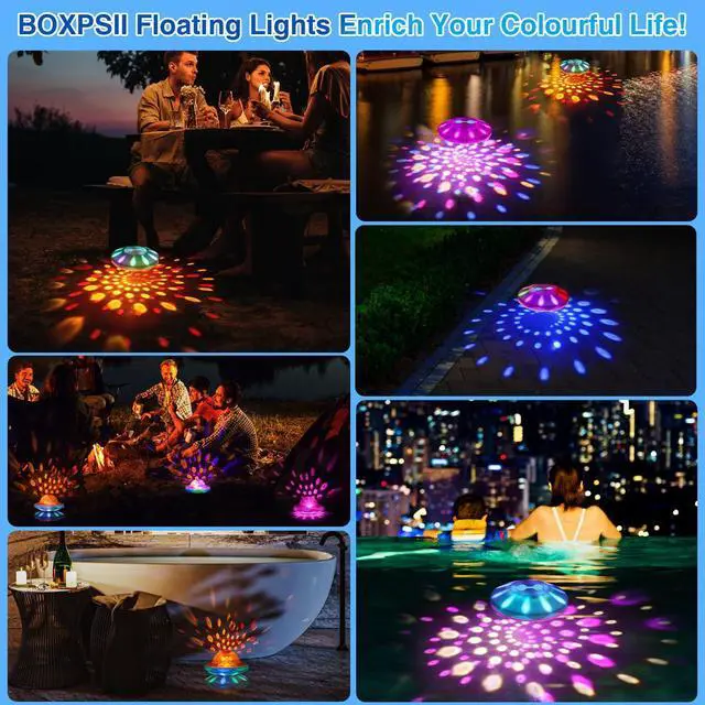 Alt view image 7 of 7 - Rechargeable Floating Pool Lights(1 Pack), Pool Lights with 6 Dynamic Lighting, IP68 Waterproof Pool Light RGB Upper and Lower Color Changing LED Pool Light for Pools, Party, Ponds