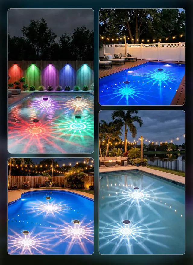 Alt view image 6 of 7 - Floating Solar Pool Lights 1 Pack, RGBWW 12 Lighting Modes, 3 Dimming & Timing IP68 Waterproof with Remote Control, Solar Floating Pool Lights for Above Ground Pools Inground Pools Accessories Bathtub