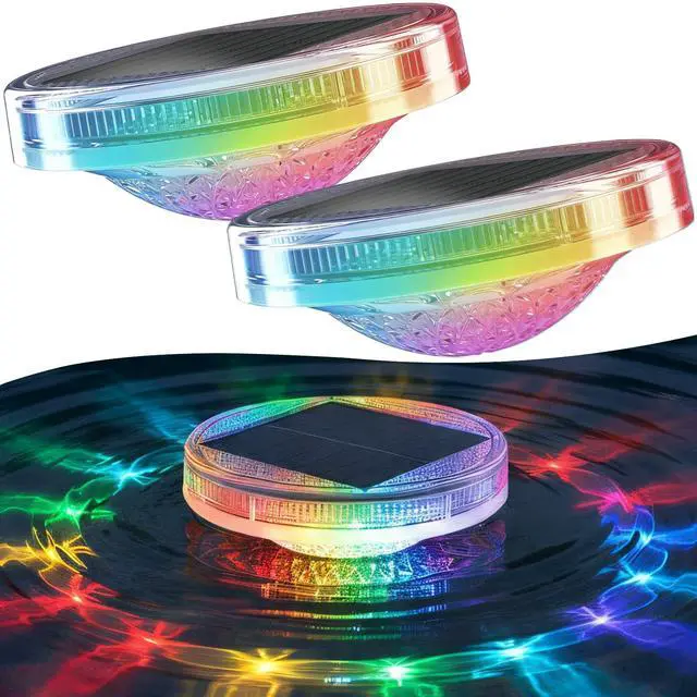 Main image of Solar Floating Pool Lights with Remote, 12 Modes RGB Color Changing Solar Powered Pool Lights, Waterproof Floating Lights for Swimming Pool, Pond, Fountain, Backyard & Party Decor (2 Pack)