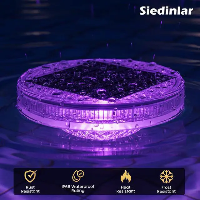 Alt view image 7 of 7 - Solar Floating Pool Lights with Remote, 12 Modes RGB Color Changing Solar Powered Pool Lights, Waterproof Floating Lights for Swimming Pool, Pond, Fountain, Backyard & Party Decor (2 Pack)
