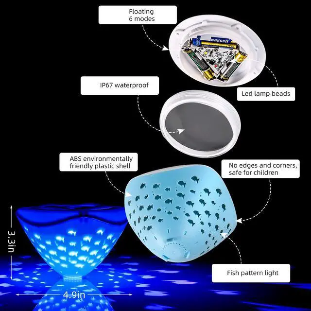 Alt view image 4 of 7 - Bathtub Floating Light, Swimming Pool Lights with Colorful Fish Pattern for Bathroom Toys, Aquariums, Various Party Decoration Lights (3AAA Batteries Powered, Not Included)