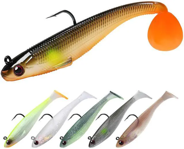 Main image of Shadtale Easy Catch Soft Fishing Lures with BKK Hooks - Trembly Sinking and Vibrating Swim for More Bites, Pre-Rigged Swimbaits for Bass, Trout, Crappie, Walleye, Freshwater Saltwater Fishing
