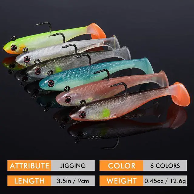 Alt view image 6 of 7 - Shadtale Easy Catch Soft Fishing Lures with BKK Hooks - Trembly Sinking and Vibrating Swim for More Bites, Pre-Rigged Swimbaits for Bass, Trout, Crappie, Walleye, Freshwater Saltwater Fishing