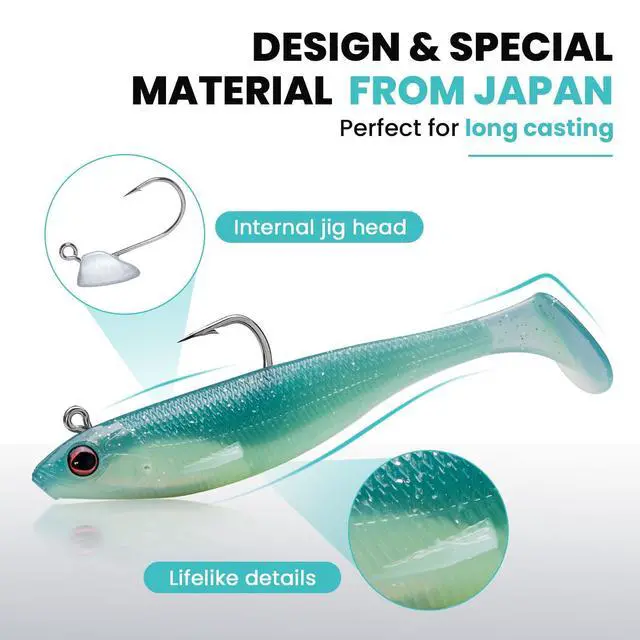 Alt view image 4 of 7 - Shadtale Easy Catch Soft Fishing Lures with BKK Hooks - Trembly Sinking and Vibrating Swim for More Bites, Pre-Rigged Swimbaits for Bass, Trout, Crappie, Walleye, Freshwater Saltwater Fishing