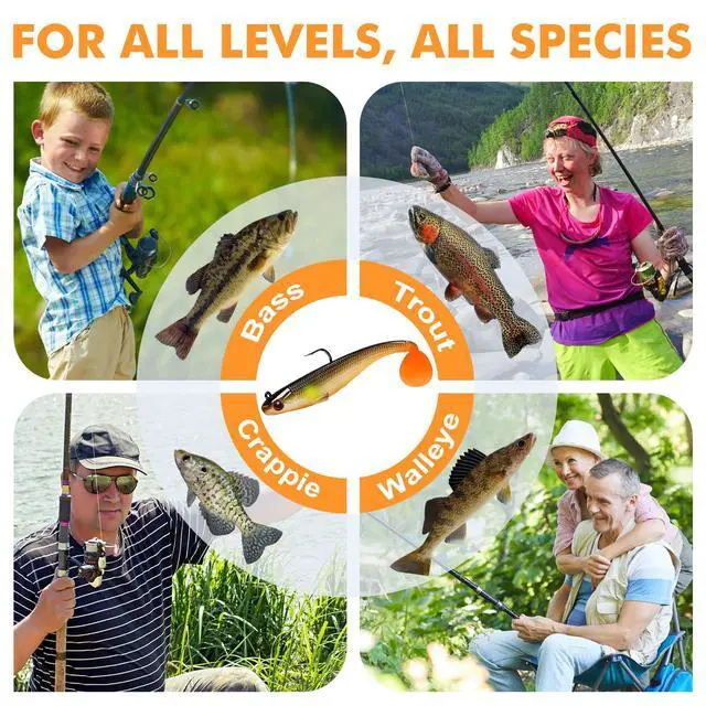 Alt view image 7 of 7 - Shadtale Easy Catch Soft Fishing Lures with BKK Hooks - Trembly Sinking and Vibrating Swim for More Bites, Pre-Rigged Swimbaits for Bass, Trout, Crappie, Walleye, Freshwater Saltwater Fishing