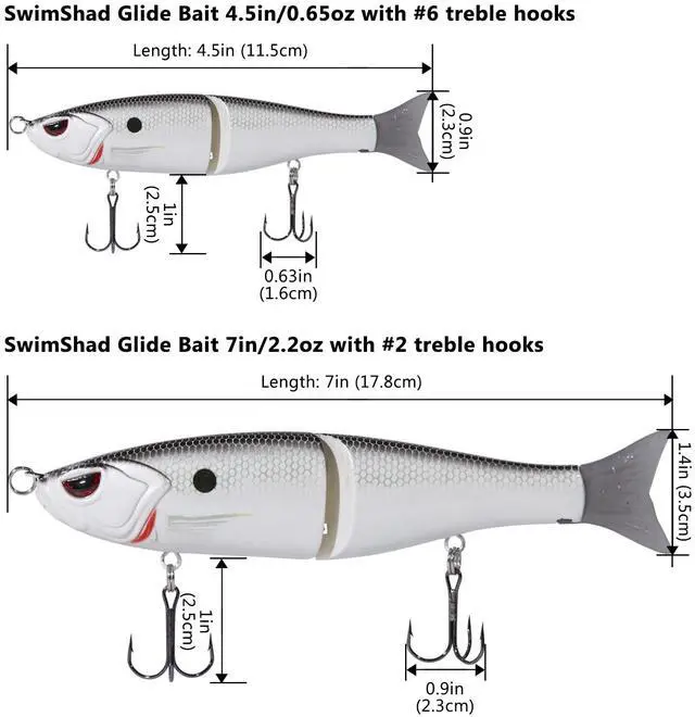 Alt view image 2 of 6 - SwimShad Glide Baits Jointed Swimbait Bass Pike Salmon Trout Muskie Fishing Lure
