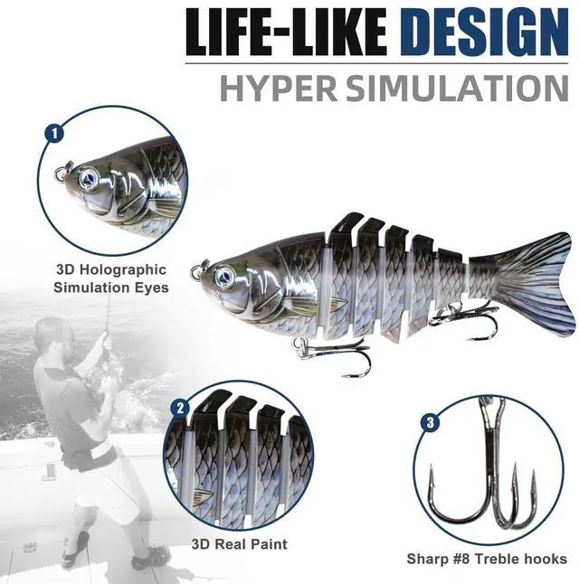 Alt view image 3 of 6 - 6PCS Fishing Lures for Freshwater and Saltwater with case,Slow Sinking Multi Jointed Swimbaits, Lifelike Lures for Bass Trout Crappie Walleye Pike, Easily Caught Bait