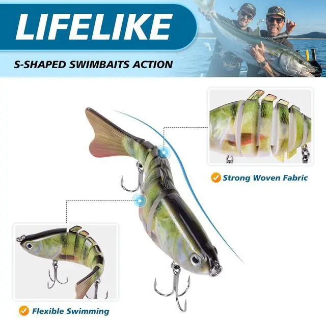 Alt view image 4 of 6 - 6PCS Fishing Lures for Freshwater and Saltwater with case,Slow Sinking Multi Jointed Swimbaits, Lifelike Lures for Bass Trout Crappie Walleye Pike, Easily Caught Bait