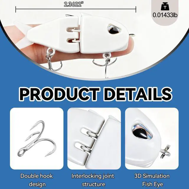 Alt view image 2 of 6 - 2PCS Mini Glide Bait for Bass Fishing,Fishing Lure,Freshwater Saltwater Multi Jointed Swimbait Wobbler,Glide Baits for Bass Amazing Fishing Gear Gifts for Family (White)