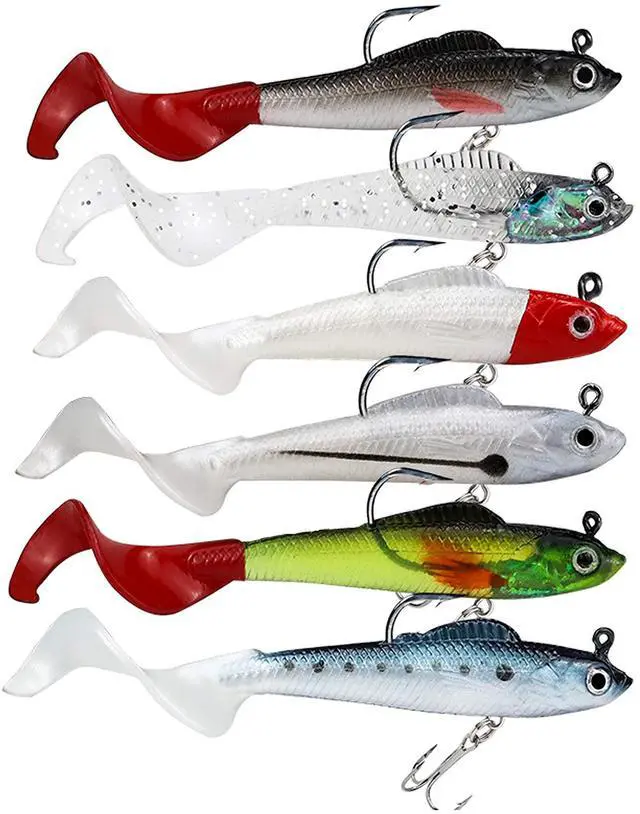 Main image of Lures for Bass Jig Head Soft Swimbait, 6-Pack 6 Colors Plastic Bait for Saltwater/Freshwater Fishing